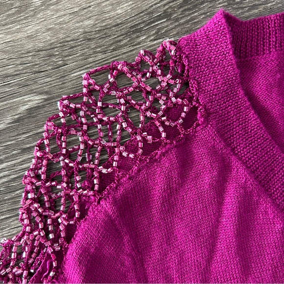 Emanuel Ungaro Fever Wool Blend Beaded Open Long Sleeve Sweater Size S Fuchsia - Picture 4 of 9